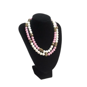 Vintage Two strand pink, white and gold beaded necklace